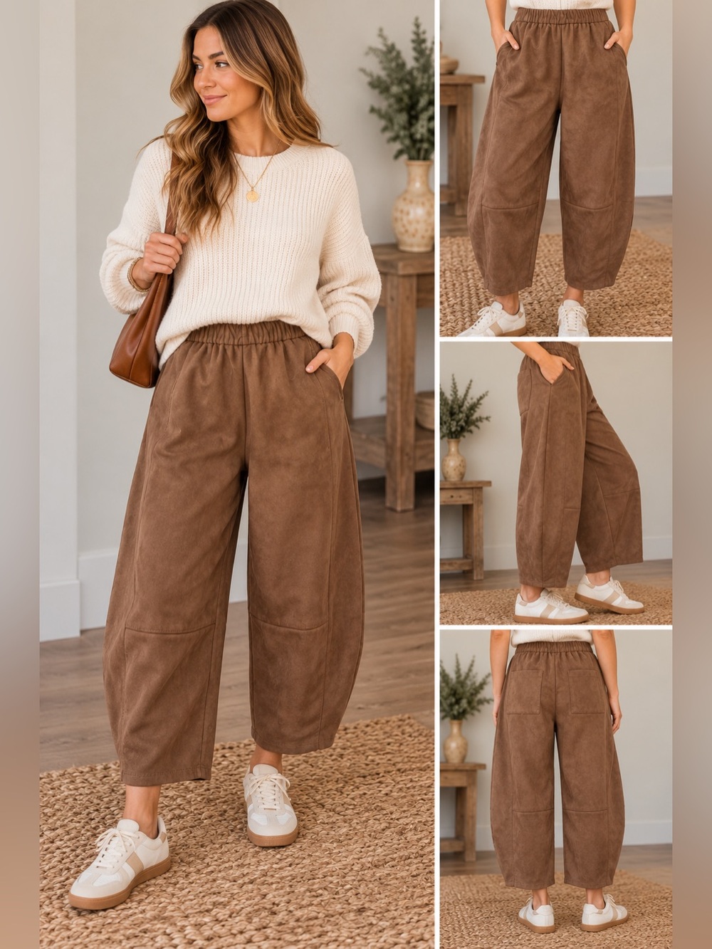 Max Studio NWT Brown Faux Suede Barrel Leg Pants